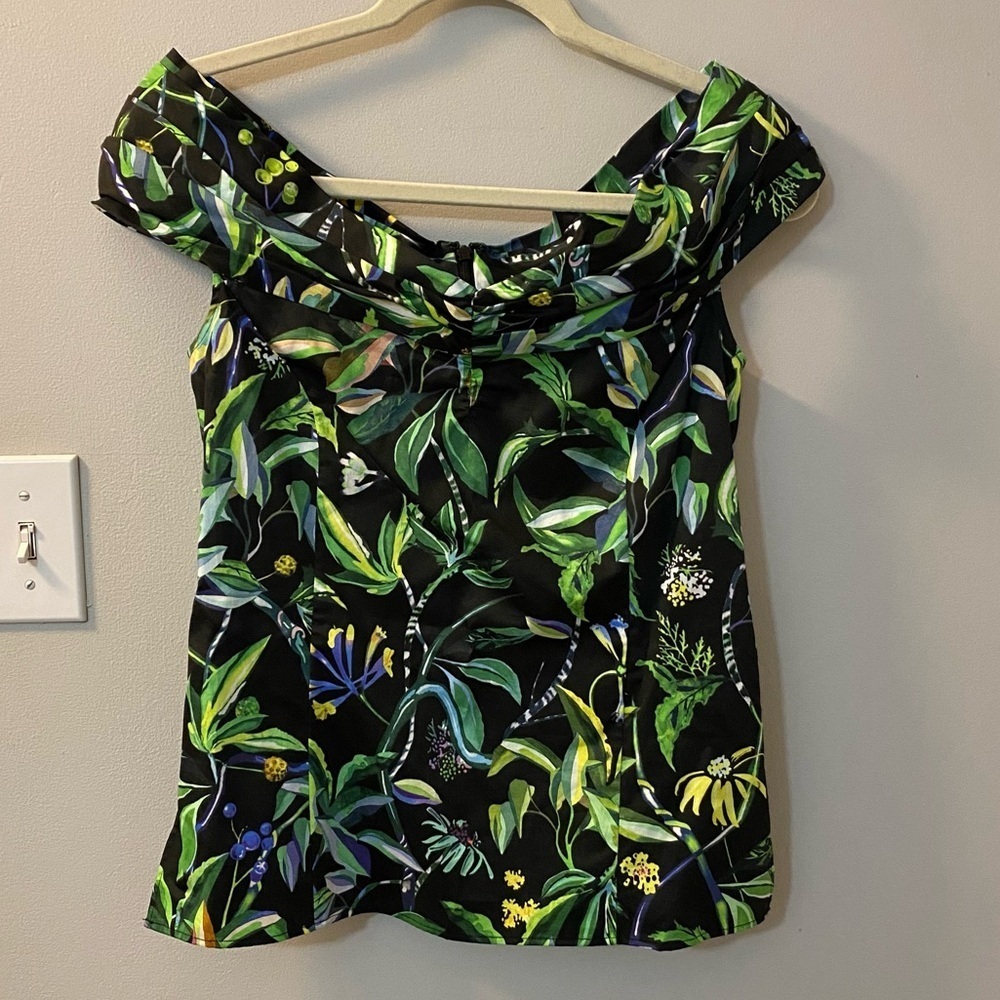 Jason Wu Collection multi tropical print sleeveless off shoulder top size 2